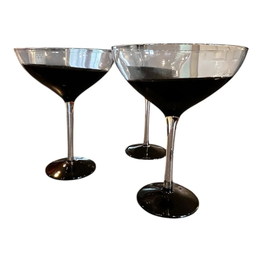 Pier 1 Elemental Black Martini/Margarita Hand Blown‎ Glasses set of 3